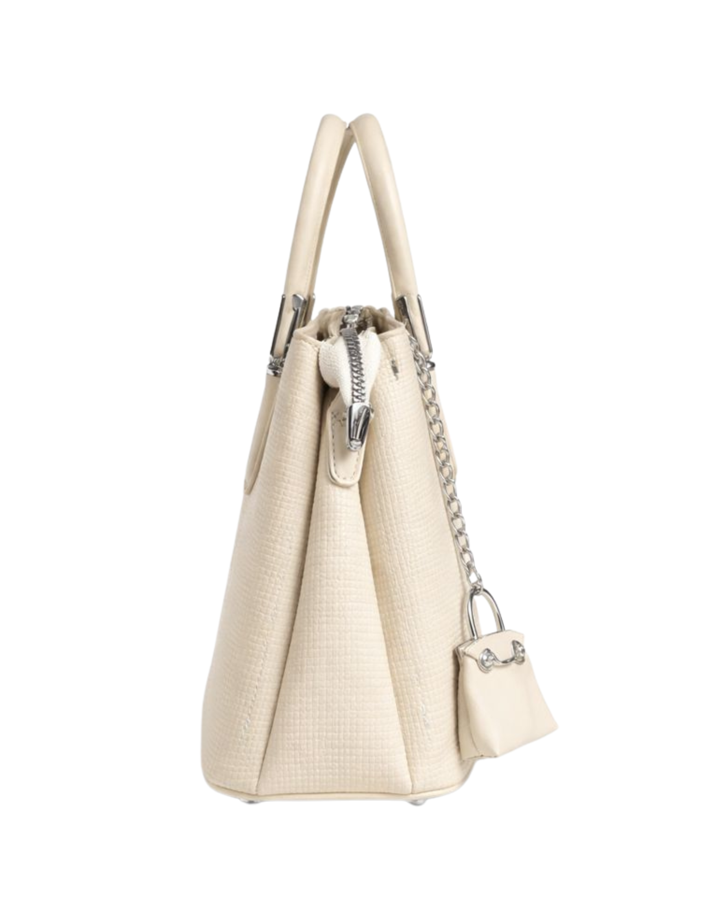 Ivory Textured Handbag with Mini Pouch | Premium leather daily use bag