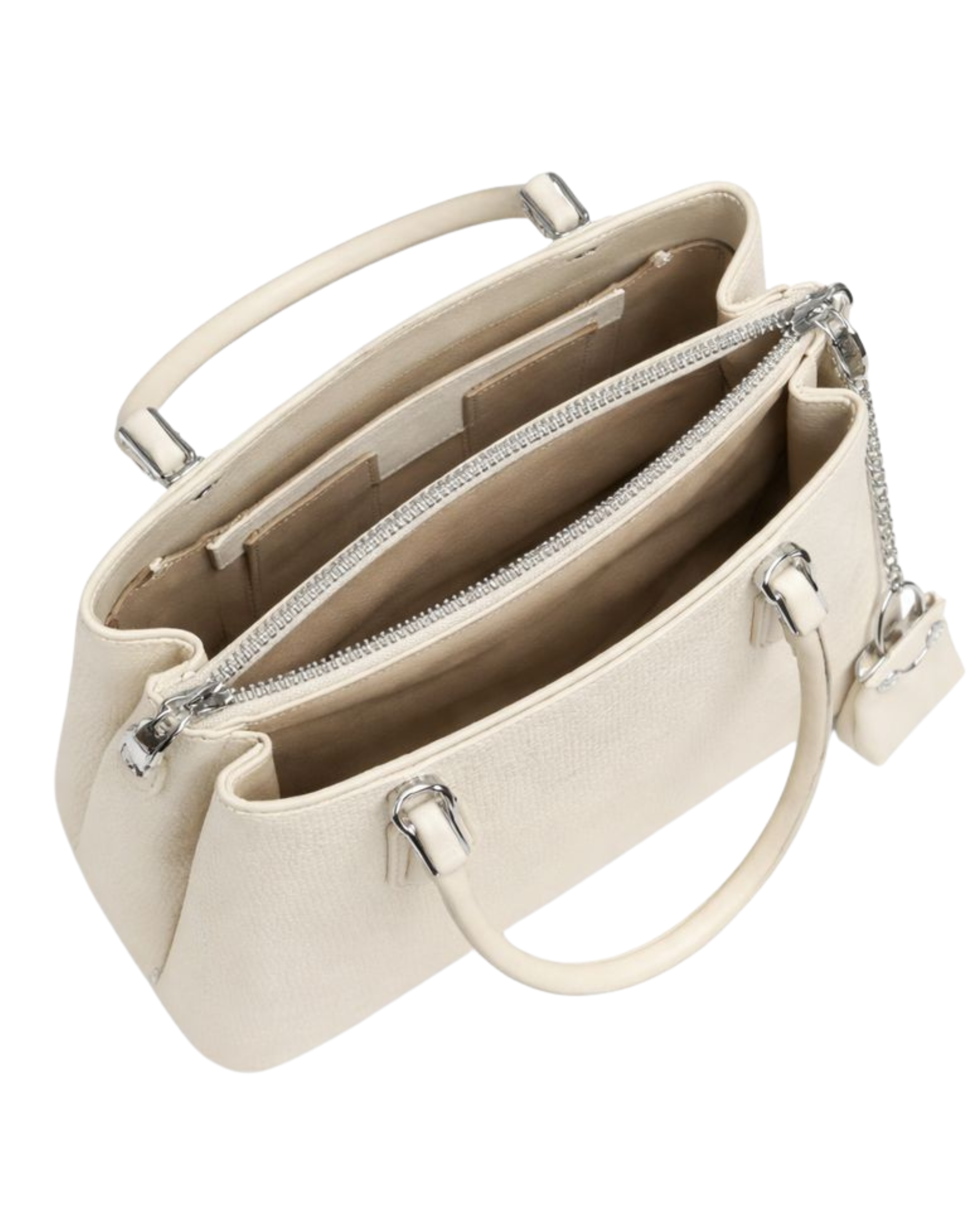 Ivory Textured Handbag with Mini Pouch | Premium leather daily use bag