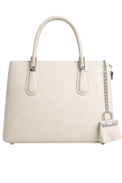 Ivory Textured Handbag with Mini Pouch | Premium leather daily use bag