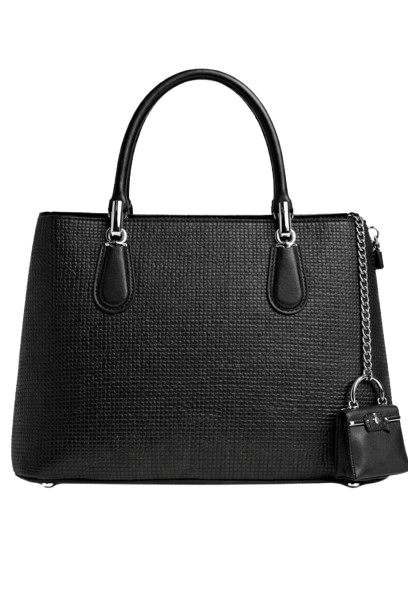 Elegant Black Textured Handbag with Mini Pouch for Women