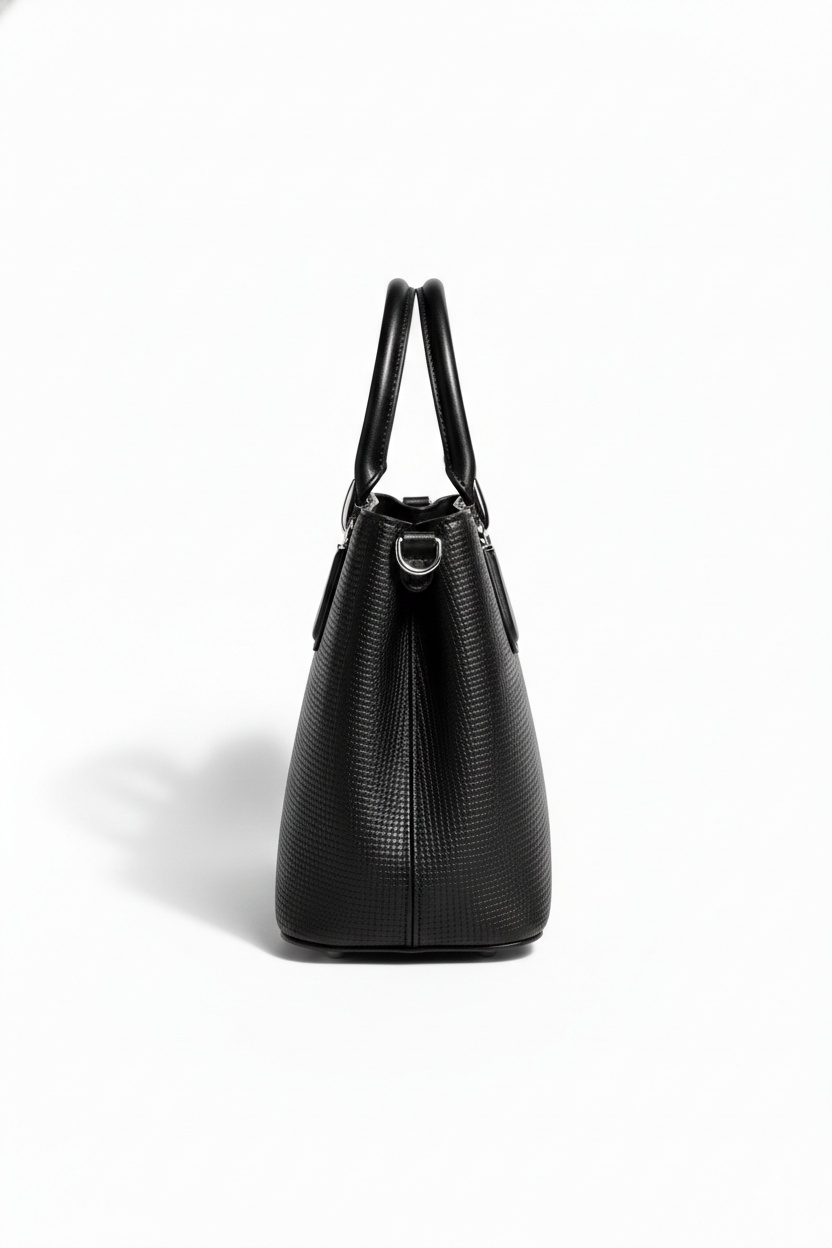 Elegant Black Textured Handbag with Mini Pouch for Women
