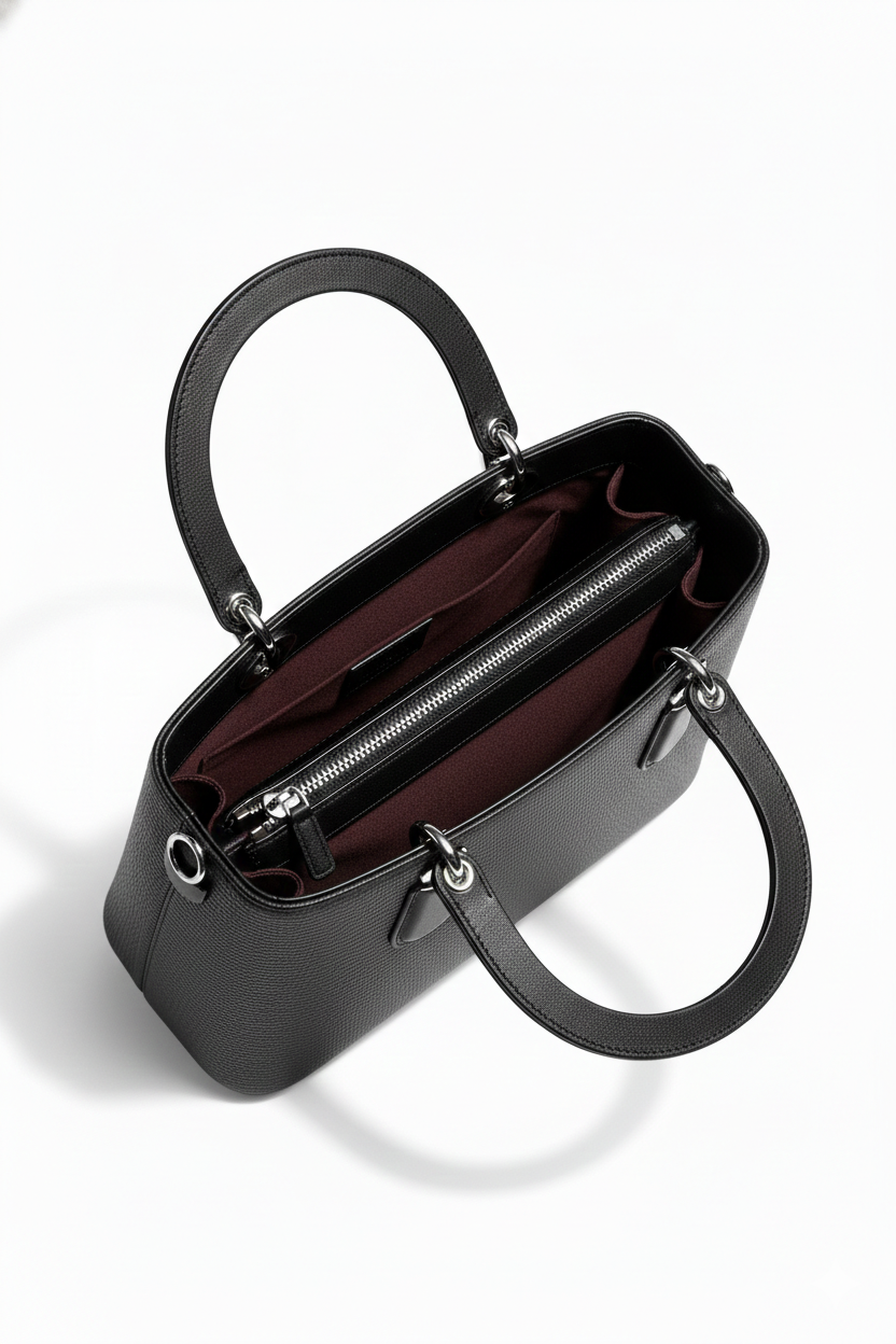 Elegant Black Textured Handbag with Mini Pouch for Women